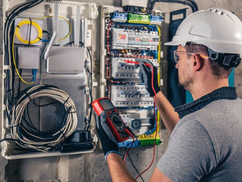 Electricista revisant una instal·lació elèctrica en una casa a la Costa Brava